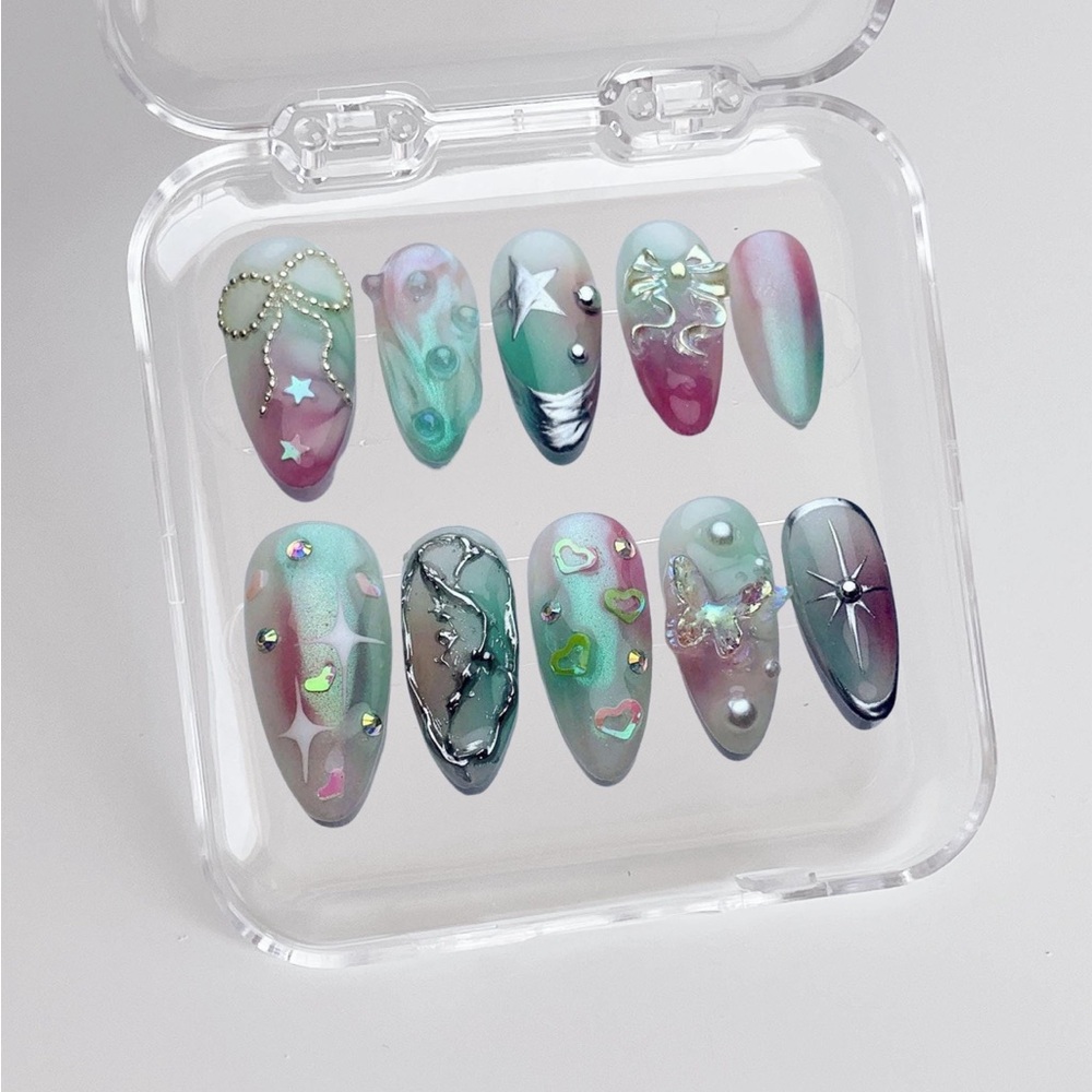 Colorful Nail Art Set with Stars and Hearts